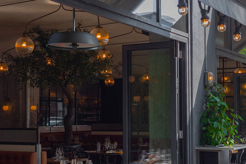 Image of Solaira Radius Glass Pendant 4500 Watt Radiant Infrared Electric Patio Heater | Black | 240V